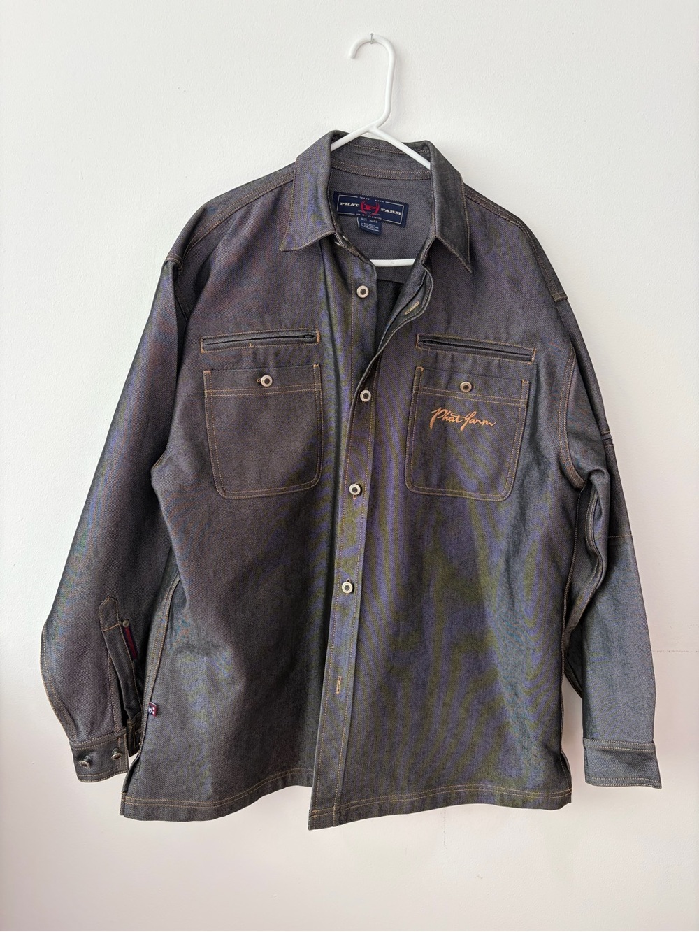 Vintage Phat Farm Iridescent Luster Denim Shirt Jacket Y2K Streetwear XL